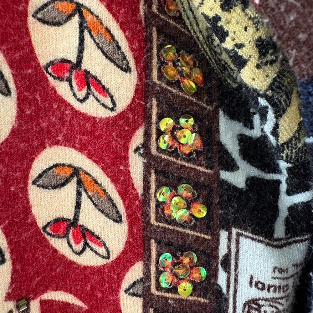 Vintage Alberto Makali Multicolor Graphic Women's Sweater With Sequins Artsy - Picture 3 of 9